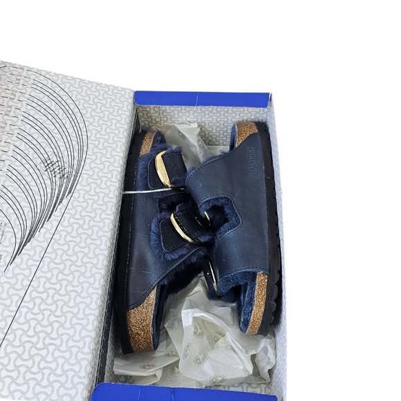 Birkenstock Arizona Big Buckle Shearling Sandals, Midnight Blue, Narrow, 36/5 - Picture 2 of 8